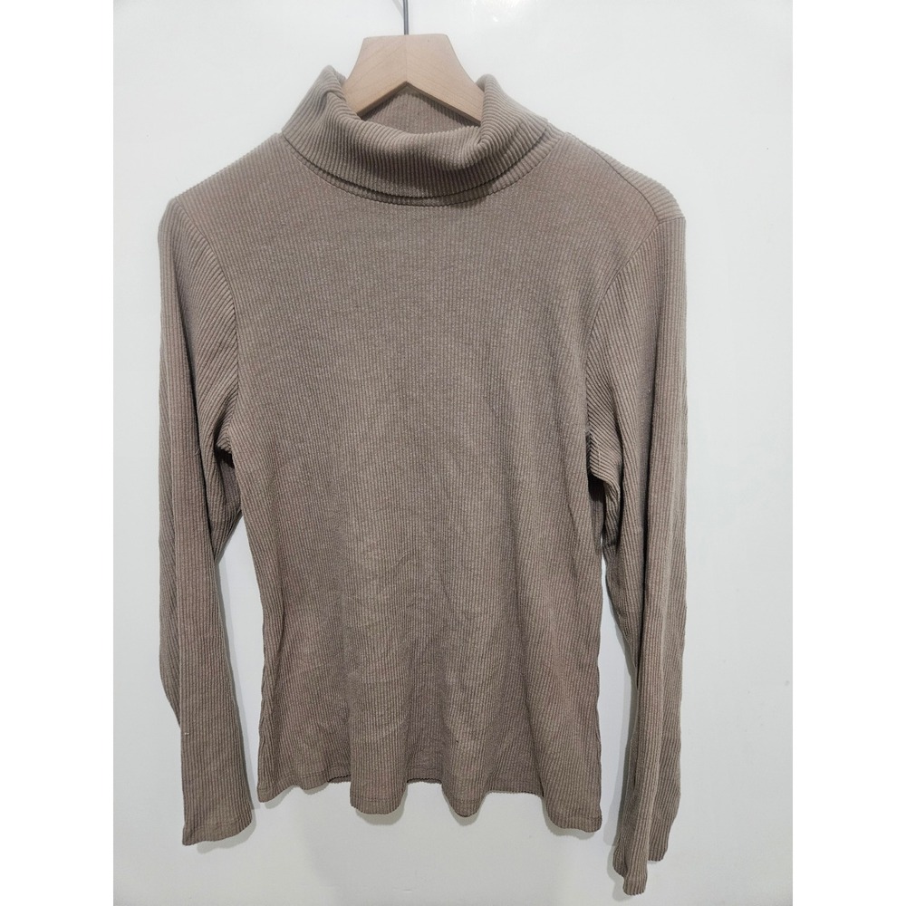 Old Navy Plush Tee Ribbed Turtleneck Top Brown XL Long Sleeve Layering Knit
